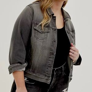 Torrid Grey Charcoal Distressed Denim Jacket